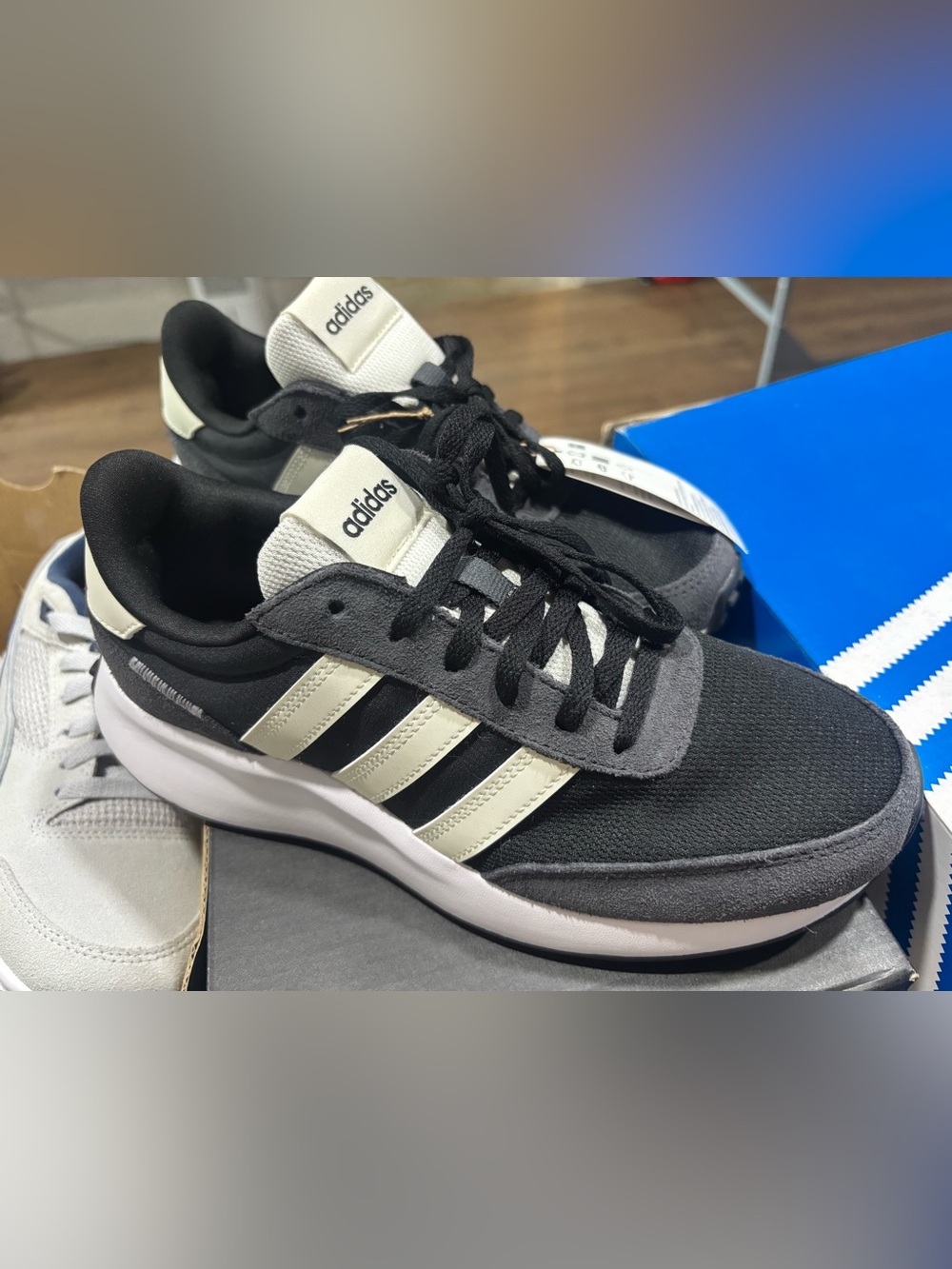 adidas Black and Cream Women’s Retro Runner Sneakers